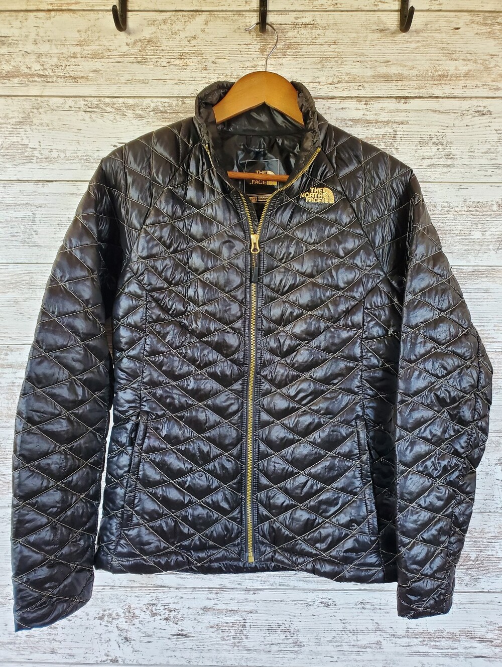 The North Face Thermoball Full Zip Diamond Quilted Jacket Black Curry Gol